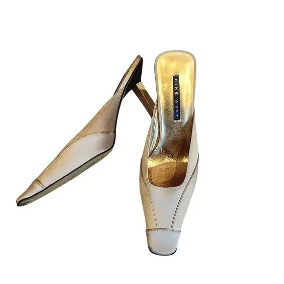 Nine West Shoes Vintage Nine West Tan Satin Pointed Toe Heels